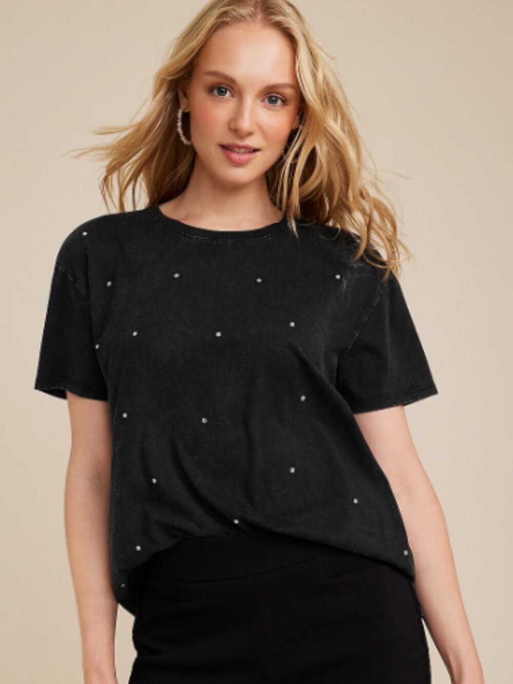 edgely Rhinestone Embellished Crew Neck Tee Women's Plus Size 1X Comfy Eclectic